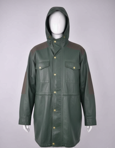 Chaqueta de Cuero con Capucha y Logotipo Personalizado de Alta Calidad para Hombre, Abrigo Tipo Gabardina con Parches en Contraste en los Hombros, Chaquetas para Hombre, Moda para Exteriores - Product Image 6