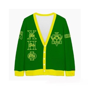 Cárdigan Verde de Punto con Cuello en V y Letras Griegas XHO Bordadas, Suéter Casual de Otoño para Mujer, Estilo de Manga Regular - Product Image 1