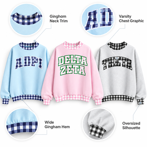 Sudadera Oversize Personalizada para Mujer con Cuello Alto, Apliques de Letras a Cuadros, Bordado, Estilo Casual para Hermandades, Venta al por Mayor, Marca Privada - Product Image 4