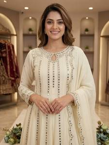 Conjunto de top de georgette con bordado de secuencia de diseño y trabajo con espejos reales, con falda lehenga y dupatta, completamente cosido y listo para usar. - Product Image 3
