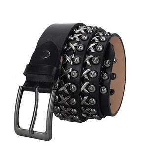 Nouvelle ceinture en cuir véritable pour homme, style punk, décontractée, avec clous, boucle à ardillon et rivets en alliage, en cuir de vachette - Product Image 1