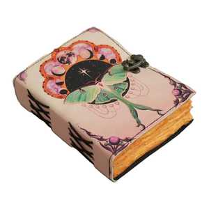 Handmade Pink Luna Moth Leather Journal with <b>Lock</b> - Product Image 1