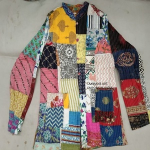 Nouveau hiver mode coton Kantha Patchwork multicolore unisexe vestes/sweats à capuche fournisseur en gros de l'inde - Product Image 4