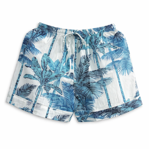 Ensemble de pyjama en coton pour femmes, imprimé palmiers bleus, chemise à manches courtes, vêtements de détente d'été, ensemble fait main - Product Image 3