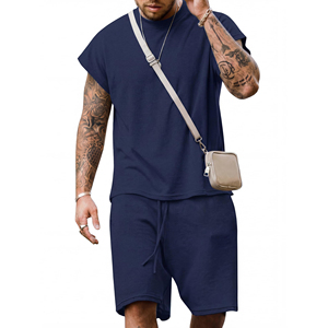 Conjunto de Camisa y Pantalones Cortos de Color Sólido para Hombre, Trajes de Verano, Moda Urbana y Casual, Traje de Manga Corta para Hombre, Conjunto de Dos Piezas - Product Image 1