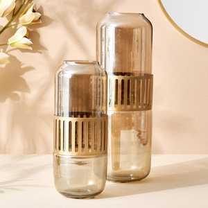 Vase de sol moderne en verre avec anneau métallique, bouche large, décoration de luxe pour la maison, idéal pour un cadeau de pendaison de crémaillère - Résistant à la rouille - Product Image 2