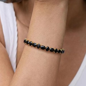 Luxury Oval Cut Black Onyx Charm <b>Bracelet</b> 925 Sterling Silver Gold Plated Women Elegant Black <b>Gemstone</b> Statement Fine Jewelry - Product Image 3