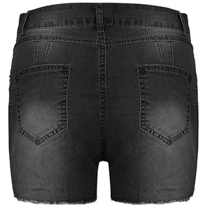 Shorts en jean taille mi-haute 100 % coton respirant, coupe slim, ourlet brut, déchiré, décontracté, pour femme - Product Image 5