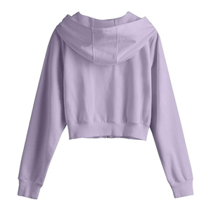 Sudadera con capucha corta de punto con logotipo personalizado para mujer, ropa deportiva de fitness, manga larga de otoño, forro polar de algodón, cremallera frontal completa estilo coreano - Product Image 6