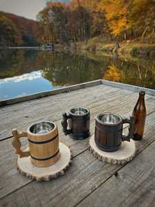 Handcrafted Oak Beer Mug z <b>Rustic</b> <b>Wooden</b> Tankard with Silk Thread Finish polished <b>wooden</b> mug - Product Image 3