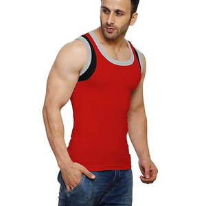 Men's <b>Red</b> Sleeveless <b>Tank</b> <b>Top</b> Solid Color Knitted O-Neck Casual Style - Product Image 2