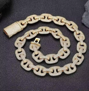 Collier chaîne à maillons en argent 925 et moissanite, plaqué or, style cubain, pour homme et femme, idéal pour les fêtes et mariages - Product Image 2