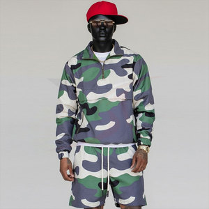 <b>Men's</b> Custom Half Zip Camo Sublimation Print Nylon Windbreaker Shorts Sets <b>Men</b> <b>Summer</b> Lightweight Windproof <b>Jacket</b> & Shorts Sets - Product Image 1