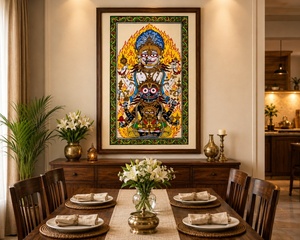 Obra de arte tradicional Pattachitra del Dios Jagannath y su Avatar Narasimha - Origen Orissa, para colgar en la sala de estar en ocasiones de Diwali. - Product Image 5