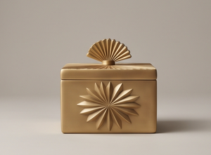 Caja de metal cuadrada dorada al por mayor para frutos secos, contenedor de lujo para dátiles con asa decorativa en forma de abanico, lata de regalo para fiestas y eventos. - Product Image 2