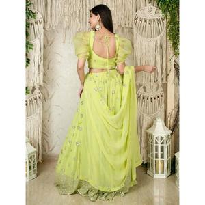 ชุดผ้าจอร์เจียประดับเลื่อมสีเขียวมะนาวชุดแต่งกาย lehenga choli - Product Image 4