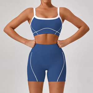 Conjunto Deportivo de 2 Piezas para Mujer, Encaje, Color Sólido, Tejido de Punto, Spandex, Algodón, Pantalones Cortos de Cintura Alta, Rayas Blancas, Transpirable, Estilo Deportivo, Primavera - Product Image 2