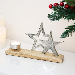 Portavelas Decorativo Navideño de Aluminio con Base de Madera, Portavelas de Aluminio Niquelado con Madera - Product Image 5