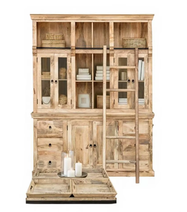 Solid Mango <b>Wood</b> Kitchen Hutch Cabinet with <b>Ladder</b> Set-Easy Installation & Clean or Bookshelf with small <b>ladder</b> - Product Image 2