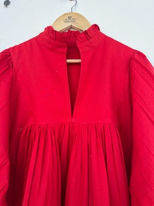 Robe longue en coton rouge uni pour femme, manches longues, coupe ample, tenue d'été élégante, tenue de soirée, tenue festive - Product Image 4