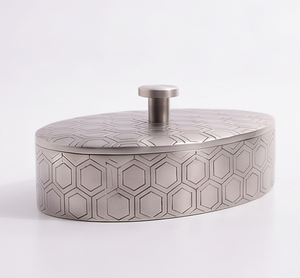 Elegant Silver <b>Honeycomb</b> Metal Date And Dry Fruit Storage Box Covered Tabletop Organizer - Product Image 1