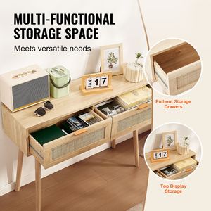 Consolle in Rattan Naturale con 2 Cassetti Contenitori per Ingresso Appartamento, Tavolo da Divano, Soggiorno - Product Image 3