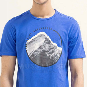 Men's Blue Round Neck Short Sleeve Casual <b>T</b>-<b>Shirt</b> With <b>Mountain</b> Photo Print Front Logo Summer Wear - Product Image 5