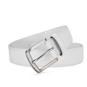 Ceinture en cuir véritable blanche, couleur unie, boucle à ardillon rectangulaire argentée, ceinture formelle pour homme, pour tenue de travail - Product Image 4