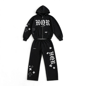 ชุดวอร์ม HQR APPAREL สำหรับผู้ใหญ่ แบบยูนิเซ็กซ์ ผลิตจากผ้าฝ้าย 100% ล้างสีแบบแอซิดวอช เนื้อผ้าหนา พร้อมซิปและฮู้ด พิมพ์ลายตัวอักษร สไตล์สตรีทแวร์ - Product Image 2