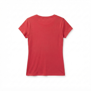 Women's Red Scoop Neck Short Sleeve Cotton T-Shirt Regular Fit Casual Solid Color Jersey Fabric All Seasons Breathable - Product Image 2