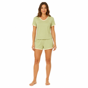 Conjunto de Dos Piezas de Verano para Mujer con Logotipo Personalizado, Top de Cuello Redondo y Pantalones Cortos, Ropa Deportiva Informal Transpirable WS-0500 A1.12 - Product Image 1