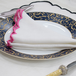 Elegant Embroidered Linen Napkin Square <b>White</b> with Purple Trim <b>Table</b> Decoration Handmade Machine Washable 1 Piece - Product Image 4