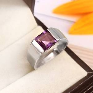แหวนอเมทิสต์เงินแท้ 925 แหวนหมั้นทรงสี่เหลี่ยมพลอยสีม่วง แหวนตราประทับ อัญมณีประจำเดือนกุมภาพันธ์ ของขวัญเครื่องประดับ - Product Image 1