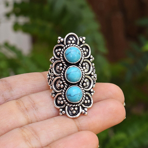 Blue <b>Turquoise</b> <b>Ring</b> 925 Sterling Silver Designer Bezel Setting Handmade <b>Ring</b> For Her Gemstone Jewelry - Product Image 3