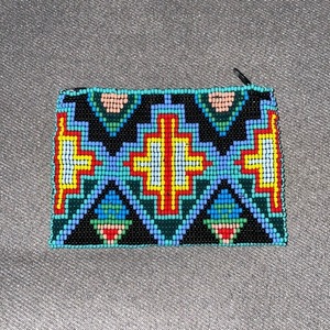 Handmade beaded embroidery coin pouch Loin face seed beads in use mini zipper coin <b>purse</b> <b>small</b> money coin pouch from India - Product Image 2