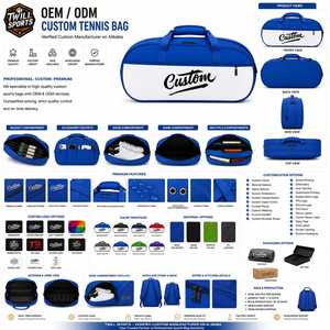Sac de voyage en toile bleu et blanc avec logo personnalisé, fermeture à glissière, compartiment imperméable pour chaussures, grande capacité, sac de sport - Product Image 4