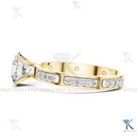 Bague en diamant CVD cultivé en laboratoire, taille ronde, avec bande pavée alternée, en or massif