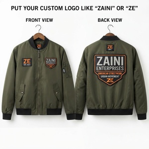 Blouson bomber coupe-vent en twill de coton premium 240 GSM beige avec logo brodé personnalisé, col et poignets côtelés, style streetwear unisexe - Product Image 1