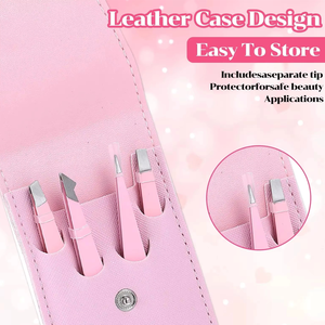 Ensemble de tondeuses personnalisé en 4 pièces pour femmes et hommes, kit de toilettage des poils du visage et des sourcils avec étui en cuir - Product Image 2