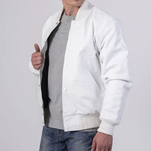 Nouvelle arrivée, veste varsity blanche élégante et respirante, corps en cuir, doublure en polaire, veste de baseball Letterman, hiver, unisexe, tendance - Product Image 2