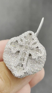 Cross Cocktail <b>Ring</b> With <b>Emerald</b> Cut Cubic Zirconia Micro Pave Rhodium Plated Women's Party Jewelry Glam Style - Product Image 2