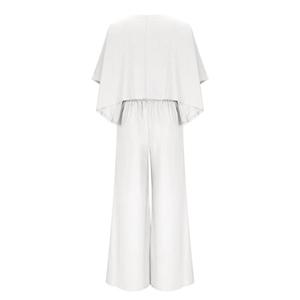Women's Linen-Blend Simple Relaxed Fit Two-Piece Set V-neck Dolman Sleeve <b>Top</b> Matching Wide Leg Pants Relaxed Outfit Beach Wear - Product Image 6