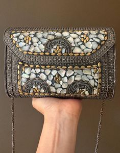 Bolso de Hombro con Diseño Floral de Mosaico Kundan, Bolso Cruzado Hecho a Mano para Mujer, Bolso de Noche Vintage de Lujo - Product Image 2