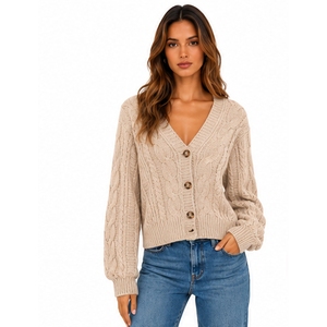 Cárdigan de punto para mujer con patrón bordado y decoración de botones, ideal para otoño e invierno, estilo urbano. - Product Image 5