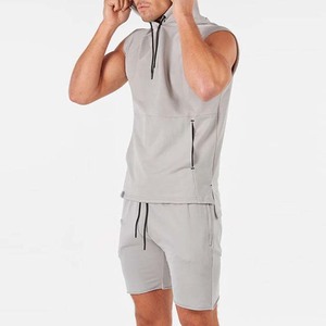 Sweat-shirt à capuche sans manches pour homme, gris uni, séchage rapide, en molleton bouclette, décontracté, pour l'été, coupe classique, avec poches - Product Image 3