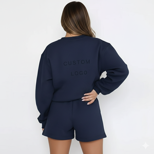 Conjunto Casual de Dos Piezas para Mujer, Sudadera de Felpa de Algodón y Pantalones Cortos, Cuello Redondo Transpirable, Venta al Por Mayor OEM, Conjunto de Invierno para Mujer - Product Image 6