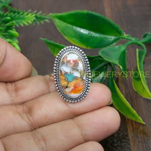 Anillo de Plata de Ley 925 con Gema de Turquesa de Ostra Espinosa Naranja de Alta Calidad, Diseño Hecho a Mano, Anillo de Promesa, Joyería Boho - Product Image 6