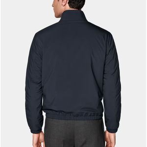 <b>Men's</b> Navy Bomber <b>Jacket</b> Stand Collar Zipper Closure Regular Fit Polyester Windproof <b>Smart</b> Casual Autumn Wear - Product Image 2