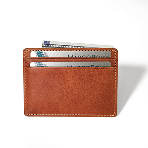 Castello High Quality Genuine Vegetable <b>Tanned</b> Leather Slim Card Case Handmade New Item Black Burgundy Green Open Polyester - Product Image 2