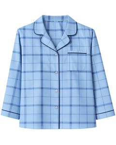 Ensemble de pyjama pour femmes à carreaux bleu ciel personnalisé, manches longues, boutonné, vêtements de nuit en coton doux, ensemble de vêtements de détente en deux pièces - Product Image 3